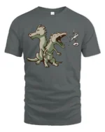 Funny Two Headed Dragon Roaring Knight Graphic Tshirt - gray t-shirt on white background