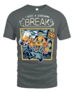 Funny I Need A Break Cat Drinking Beer Graphic Tshirt - gray t-shirt on white background