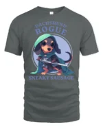 Cute Dachshund Rogue Sneaky Sausage Fantasy RPG Tshirt - gray t-shirt on white background