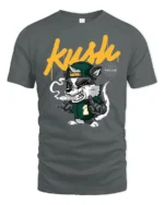 Dope Kush Ville Stoner Raccoon Smoking Blunt Graphic Tshirt - gray t-shirt on white background