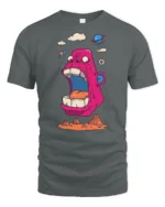 Fun Space Ape Screaming Pink Gorilla Graphic Tshirt - gray t-shirt on white background