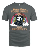 Funny Cowboy Grim Reaper Hippity Hoppity Soul Tshirt - gray t-shirt on white background