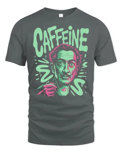 Trippy Salvador Dali Caffeine Addict Surreal Artist Tshirt - gray t-shirt on white background