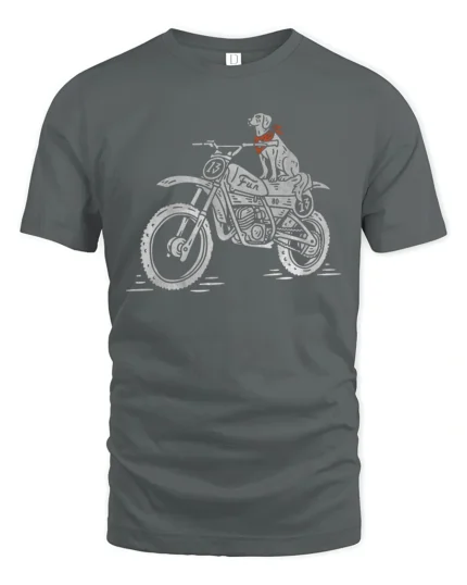 Retro Biker Dog Motocross Fun Number 13 Graphic Tshirt - gray t-shirt on white background