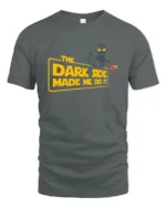 Funny Dark Side Black Cat Spilling Coffee Graphic Tshirt - gray t-shirt on white background