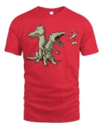 Funny Two Headed Dragon Roaring Knight Graphic Tshirt - red t-shirt on white background