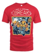 Funny I Need A Break Cat Drinking Beer Graphic Tshirt - red t-shirt on white background