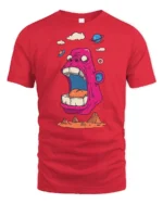 Fun Space Ape Screaming Pink Gorilla Graphic Tshirt - red t-shirt on white background