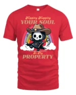 Funny Cowboy Grim Reaper Hippity Hoppity Soul Tshirt - red t-shirt on white background