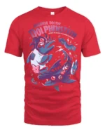 Frightful Doctor Dolphinstein Mad Scientist Graphic Tshirt - red t-shirt on white background