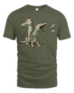Funny Two Headed Dragon Roaring Knight Graphic Tshirt - military green t-shirt on white background