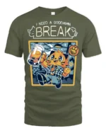Funny I Need A Break Cat Drinking Beer Graphic Tshirt - military green t-shirt on white background