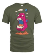 Fun Space Ape Screaming Pink Gorilla Graphic Tshirt - military green t-shirt on white background