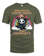 Funny Cowboy Grim Reaper Hippity Hoppity Soul Tshirt - military green t-shirt on white background