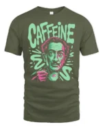 Trippy Salvador Dali Caffeine Addict Surreal Artist Tshirt - military green t-shirt on white background