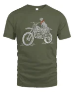 Retro Biker Dog Motocross Fun Number 13 Graphic Tshirt - military green t-shirt on white background