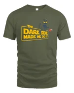 Funny Dark Side Black Cat Spilling Coffee Graphic Tshirt - military green t-shirt on white background