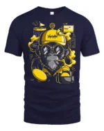 Cool Vaping Ape Disc Golf Champion Retro Graphic Tshirt - navy t-shirt on white background