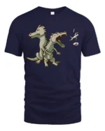 Funny Two Headed Dragon Roaring Knight Graphic Tshirt - navy t-shirt on white background