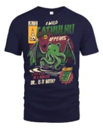 Retro Comic Book Cathulhu Monster Cat Graphic Tshirt - navy t-shirt on white background