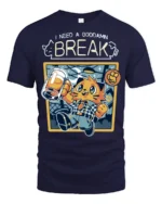 Funny I Need A Break Cat Drinking Beer Graphic Tshirt - navy t-shirt on white background