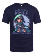 Cute Dachshund Rogue Sneaky Sausage Fantasy RPG Tshirt - navy t-shirt on white background