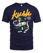 Dope Kush Ville Stoner Raccoon Smoking Blunt Graphic Tshirt - navy t-shirt on white background