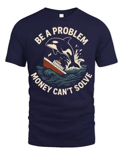Funny Orca Be A Problem Money Cant Solve Graphic Tshirt - navy t-shirt on white background