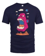 Fun Space Ape Screaming Pink Gorilla Graphic Tshirt - navy t-shirt on white background