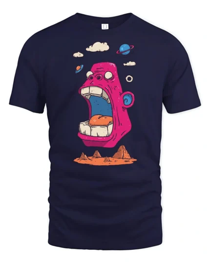 Fun Space Ape Screaming Pink Gorilla Graphic Tshirt - navy t-shirt on white background
