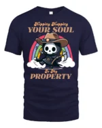 Funny Cowboy Grim Reaper Hippity Hoppity Soul Tshirt - navy t-shirt on white background