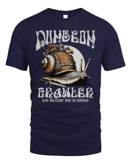 Funny Snail Dungeon Crawler Slow Campaign Graphic Tshirt - navy t-shirt on white background