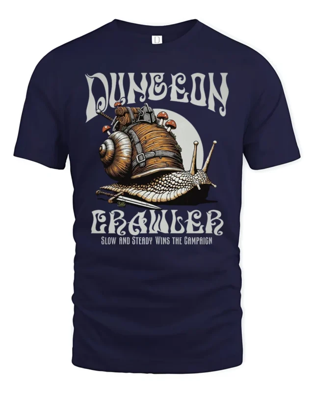 Funny Snail Dungeon Crawler Slow Campaign Graphic Tshirt - navy t-shirt on white background