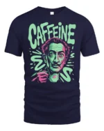 Trippy Salvador Dali Caffeine Addict Surreal Artist Tshirt - navy t-shirt on white background