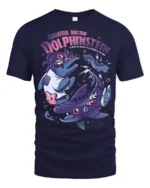 Frightful Doctor Dolphinstein Mad Scientist Graphic Tshirt - navy t-shirt on white background