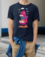 Fun Space Ape Screaming Pink Gorilla Graphic Tshirt - model wearing navy tee with hands in pockets