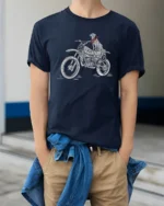 Retro Biker Dog Motocross Fun Number 13 Graphic Tshirt - model wearing navy tee with hands in pockets