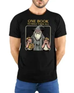 Funny Wizard Lord Of The Dad Jokes Fantasy Graphic Tshirt - model wearing black tee with hands behind back