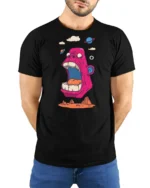 Fun Space Ape Screaming Pink Gorilla Graphic Tshirt - model wearing black tee with hands behind back