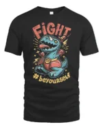 Cute Champion T Rex Boxer Hashtag Beyourself Graphic Tee - black t-shirt on white background