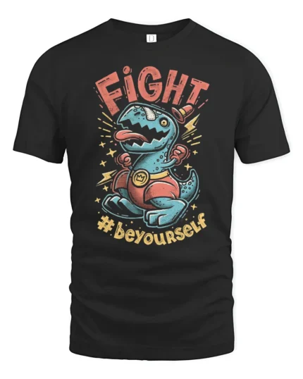 Cute Champion T Rex Boxer Hashtag Beyourself Graphic Tee - black t-shirt on white background