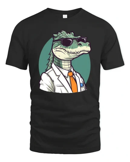Cool Miami Gator White Suit Sunglasses Graphic Tshirt - black t-shirt on white background