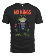 Rebel Punk Frog No Kings Resist Leather Jacket Graphic Tee - black t-shirt on white background