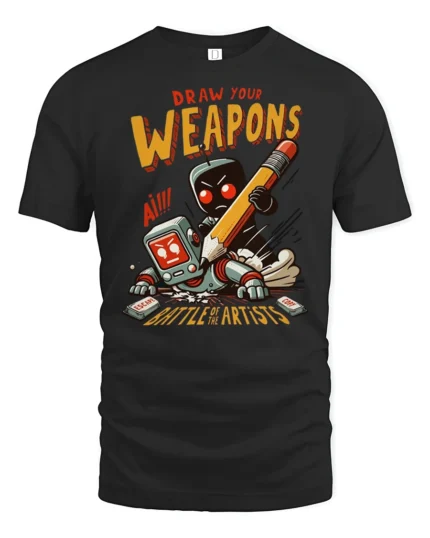 Funny Draw Your Weapons Battle Of The Artists Graphic Tee - black t-shirt on white background