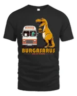Funny Burgasarus King Of Burgers Dinosaur Graphic Tshirt - black t-shirt on white background
