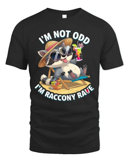 Chill Raccoon Sunglasses Summer Vacation Beach Graphic Tee - black t-shirt on white background