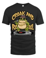 Cool DJ Frog Croak And Roll Sunglasses Graphic Tee - black t-shirt on white background