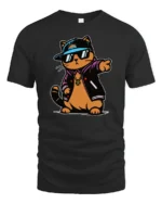 Cool Hip Hop Cat Streetwear Varsity Jacket Graphic Tshirt - black t-shirt on white background
