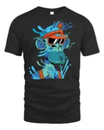 Cool Splashing Blue Ape Captain Visor Graphic Tshirt - black t-shirt on white background