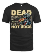 Humorous Dead Inside Alive Hot Dogs Zombie Graphic Tee - black t-shirt on white background